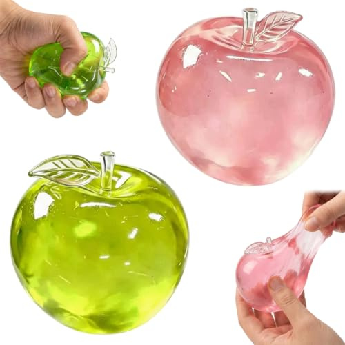 2Pcs Squishy Apple, Slushy Apple Squishy for Work Desk and Travel, Green and Pink Set of Two