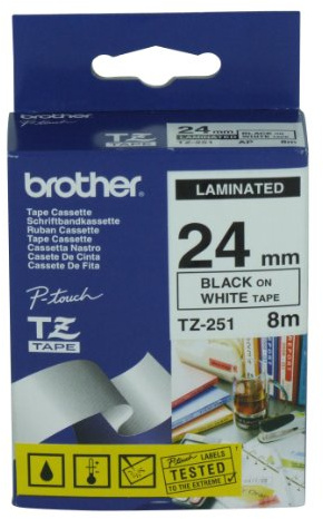 Brother P-Touch Tape Black On White 24 mm x 8 m, TZ-251