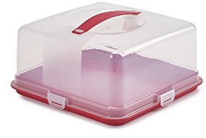 Whitefurze Red Square Cake Storer Box, Red/Clear