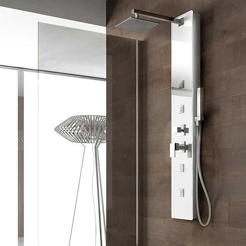 ⭐ weiss Stern ⭐ Panel ⭐ Tempered Glass Diamond 8 mm ⭐ Shower Column Massage Jets Built-in Way Shower Head and Arm Shower Mixer Shower Flexible Minimal ⭐