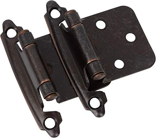 Decobasics Oil Rubbed Bronze Cabinet Hinges for Kitchen Cabinets (10 Pair -20 Pcs) -1/2 Overlay -Self Closing Cabinet Hinges Flush Mount w/Cupboard Silicon Bumpers & Upgraded Screws