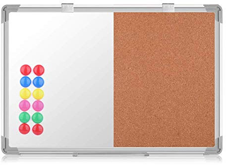 S SIENOC 60x40cm Kombinations notizbrett Whiteboard Magnetwand mit Alurahmen Magnetisch Whiteboard und Magnettafel Pinnwand Weiß lackiert
