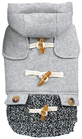 YAOTT Warme Winterjacken Wintermäntel mit Kapuze für Kleine Hunde, Hundejacke mit Fleece und Stylischen Hornknöpfen, Hoodie für Kleine und Mittele Tiere Grau L