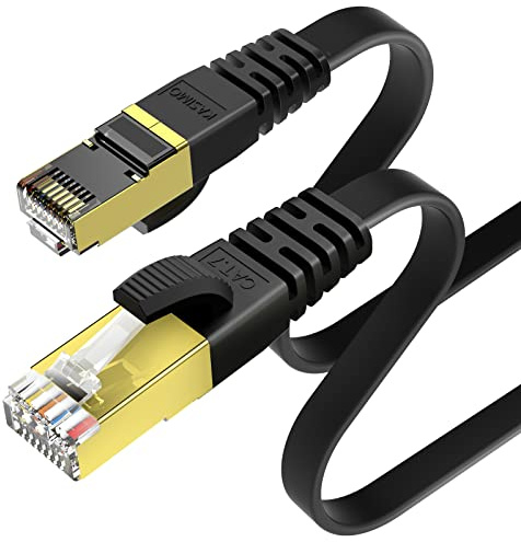 KASIMO Cavo Ethernet Cat 7 Piatto, Cavo di Rete RJ45, Internet Alta velocità 10 Gbps / 600 MHz – Cavo LAN 3m Nero