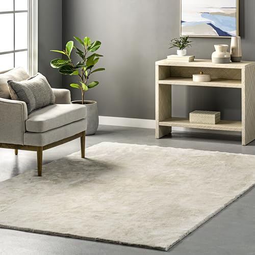 nuLOOM 4' x 6' Cozy Plush SuperiorWash Area Rug, Machine Washable, Non-Slip, Soft Fluffy Shag Carpet for Living Room Bedroom Kids Room Nursery Home Decor, Loni Cream