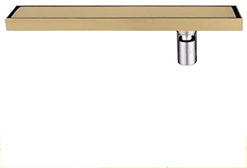 MMBBOD Edelstahl Duschrinne Bodenablauf Ablaufrinne Duschablauf Boden Ablauf Rinne mit Geruchsstop, Haarsieb, extra flach, Gebürstetes Gold (Blanco : 70cm(27.5''))
