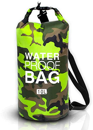 JSRHEEM wasserdichte Tasche, Dry Bag 10L 20L 30L Wasserdichter Beutel mit Verstellbarer Schultergurt Schwimmen, Rafting, Camping, Angeln, Bootfahren, Wandern, Kajakfahren Tarngrün 10L