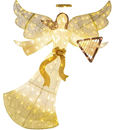 Best Choice Products 5ft Lighted Outdoor Angel Christmas Decoration, Pre-Lit Winged Holiday Figure for Lawn w/ 140 LED Lights, Harp, Bow, Halo, Zip Ties, Ground Stakes