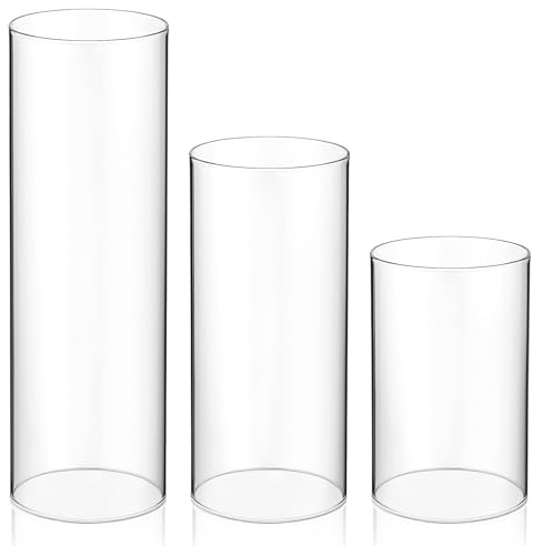 DECHOUS Hurricane Candle Holder Sleeve, Set of 3 Glass Cylinder Candle Holder, Open Ended Glass Hurricane Candle Holder Tube Shade Chimney, Height 10/15/20cm, Wide 6cm
