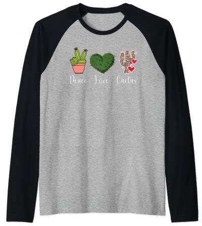 Peace Love Cactus Saguaro Opuntia succulent Cactacea Lover Raglan Baseball Tee