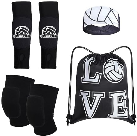 Topbuti 4 Pcs Volleyball Accessories Volleyball Knee Pads Arm Sleeves Protection Headband Drawstring Bag for Women Training