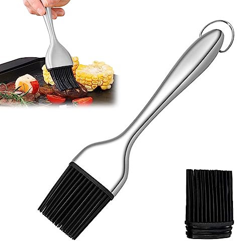 PNOOFR Pennello per Olio per Barbecue Resistente Calore Testina in Silicone Pennelli per Pasticceria Strumento per Arrostire Testina in Silicone con Maniglia in Acciaio Inossidabile per BBQ Cottura