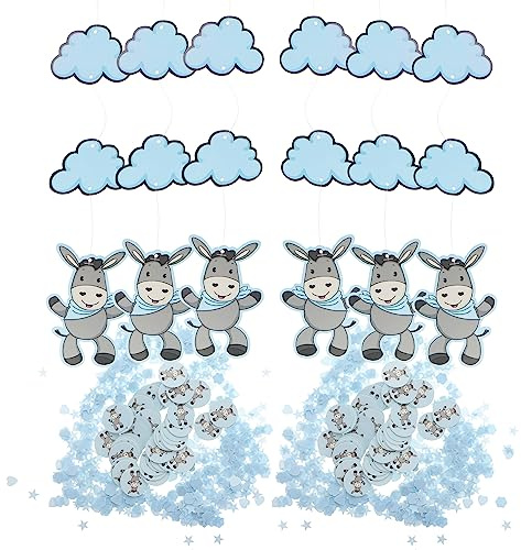 com-four® Baby-Partydeko-Set blau, Konfetti und Hängedeko | süße Raumdeko für Babygeburtstag - Gender-Reveal