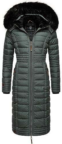 Navahoo Damen Wintermantel Warmer Steppmantel lang mit Kapuze Umay XS-XXL