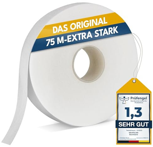 NEUFELD® Saumband zum Aufbügeln 75m (inkl. Anleitung) I Bügelband für Vorhänge I Gardinen Kürzen ohne Nähen I Bügelkleber für Textilien