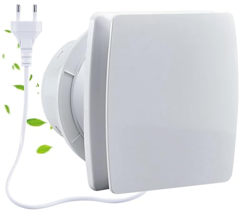 Moonjor Ventilador extractor de cocina de 100 mm, 95 m³/h, IPX2, silencioso, con válvula de cheque, cable de alimentación de 1 m, para baño, inodoro, garaje, oficina, áticos