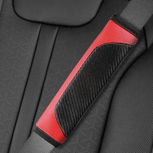Amabro 2Pcs Car Seat Belt Cover, Comfortable Car Seat Belt Pads Leather Car Safety Seatbelt Cover Pads Shoulder Strap Covers Seat Belt Protector Auto Interior Accessories Compatible with Cars(Red)
