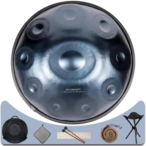 Eavnbaek Advanced Adult Handpan, 22-Inch 10-Note 440Hz D Minor Kurd Steel Drum with Soft Bag, 2 Mallets, Stand and Dust-Free Cloth (Blue)
