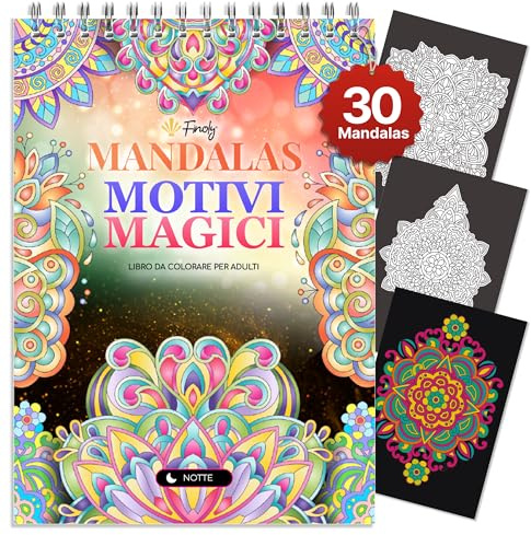 Finoly Mandalas a Colorier Adulte | Mandala Adulte Anti Stress Motifs Magiques | Cahier de Coloriage Mandala | Livre Coloriage adulte mandala Reliure Spirale