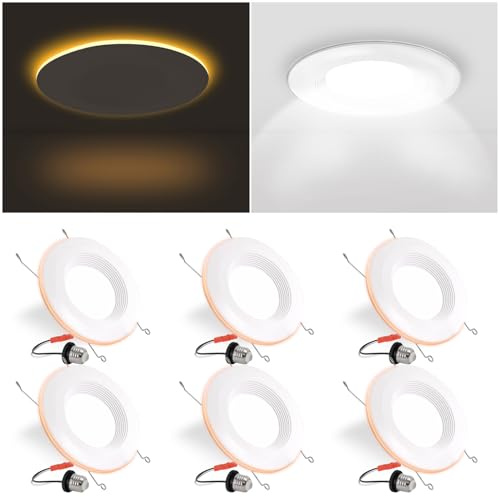 6 Pack 6 Inch LED Recessed Lighting with Night Light, Dimmable Can Lights with Baffle Trim, 9W=85W, Daylight 5000K, 700LM Retrofit Downlight, CRI 90, Damp Rated, IC Rated, ETL & FCC