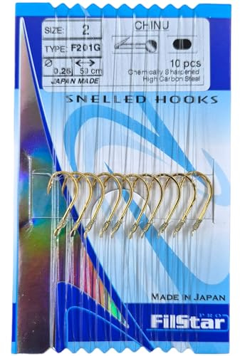 PRO FILSTAR Angelhaken Set 10Stk N2 - Vorfach Mono Angelschnur DIA0,25mm | 50cm, Gebundene Haken - Karpfenangeln - Karpfen Angeln Zubehör - Karpfenhaken - Straight Carp Fishing Hook – Angelzubehör