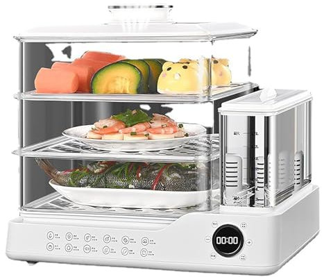 Vaporiera Elettrica a 3 Livelli, Vaporiera da 24 Litri, Display Touch Screen, Appuntamento 12H, Serbatoio dell'Acqua Indipendente - Ideale per Tutte le Case - Design Rimovibile a 3 Strati,800W