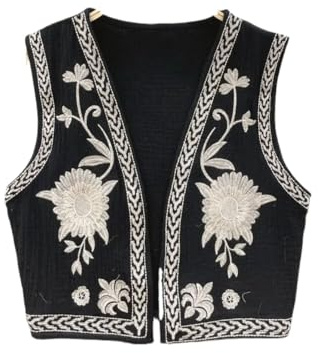 TDNEKMCA Cardigan Vintage Au Crochet Pour Femme - Gilet Brodé Vintage Sans Manches Noir D'Automne,Haut De Veste Polyvalent Littéraire Floral Tricoté,Noir,Taille Unique