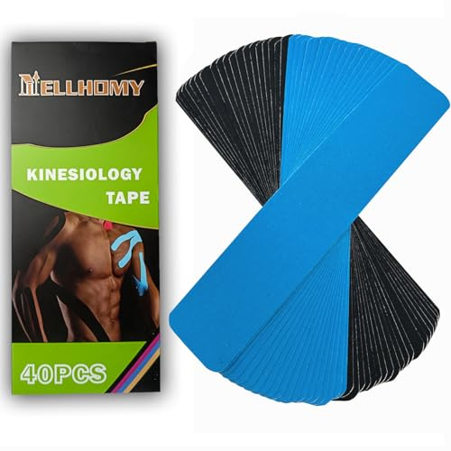 NELLHOMY 40 Tiras Cinta Kinesiologica Precortado, 5CM X 25CM Kinesio Tape Deportiva,Physio Tape, Kinesiotape Vendaje Elástica Cinta Muscular para Hombros, Rodilla,Codo,Alivio Dolor Muscular