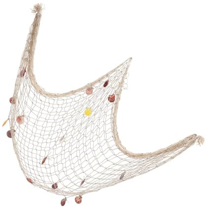 Ciieeo Dekoratives Fischernetz mit 17 Muscheln 1 5 M Wandkunst Baumwollseil Muschelornamente Mediterraner Hintergrund