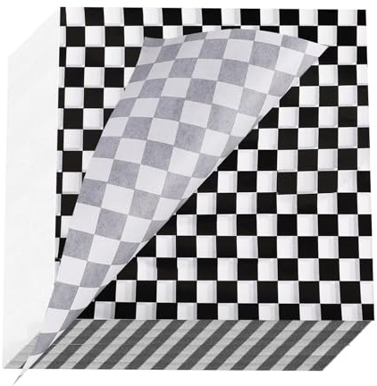 Greaseproof Paper Sheets, Food Burger Wrapping Paper Sandwich Fish and Chip Checkered Wax Papers Wrap Sheet for Food 100 Pcs