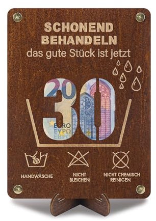 Witzige 30. Geburtstag Geldgeschenke Holz mit Geburtstagskarte, Geschenke aus Holz mit Ständer, Geldgeschenke Verpackung Geburtstagskarte 30, Geschenkes zum 30 Geburtstags Mann Frau