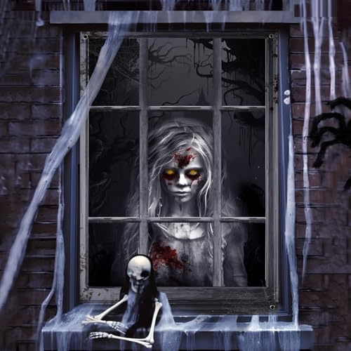 Geister Zubehör Decoration Türdeko (Mädchen) - Gruselig Fensterbilder & Horror Fensterdeko für Innen & Outdoor, Garten