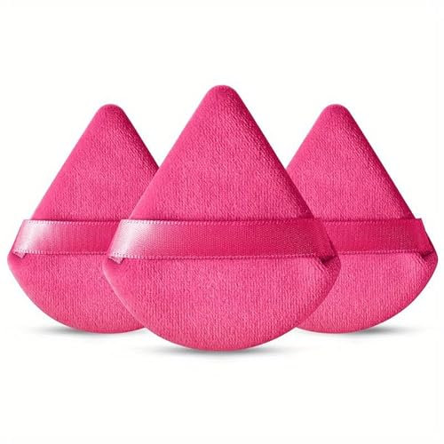 IMAXWAVE Set de 3 Esponjas de maquillaje triangular, esponjas de polvo, Esponjas aplicadoras, Borlas de maquillaje, Esponjas para base y polvo, Esponjas faciales, powder puff (Fucsia)