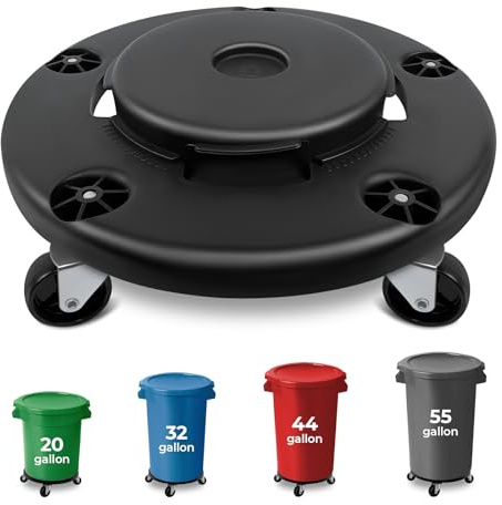 ROBLOCK Commercial Trash Can Dolly Cart with Wheels for 20/32/44/55 Gallon Containers, Trash Dolly Wheels with Twist Lock for Restaurants, Kitchen, Office, Outdoor, Black
