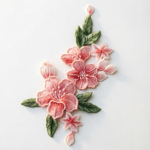 Großer rosa Blumenaufnäher, zum Aufnähen auf Lilie, bestickt, für DIY-Kleidung, Jeans, Nähen, Handwerk