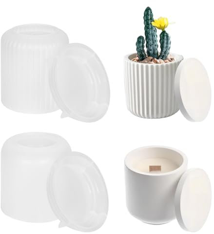 2 moldes de fundición para velas de cristal, juego de silicona con 2 diseños, moldes de cristal con tapa, soporte de silicona para vasos de vela, jarrones