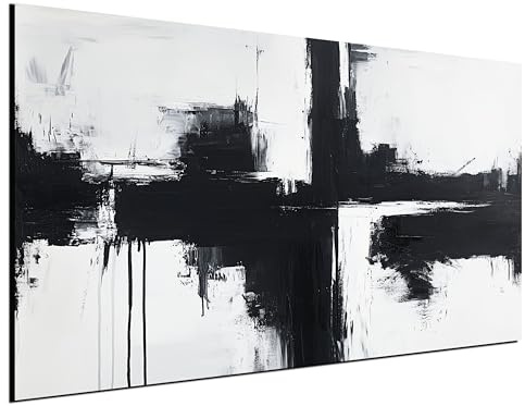 DARO Design® Bild auf Leinwand Klein 30x20 cm Mini Schlafzimmer Bilder Badezimmer Wand Deko Wohnzimmer Modern Wanddeko Bilderwand Geschenk Abstrakt Schwarz Weiß Kreuz