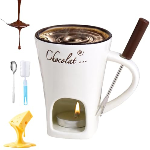 Tazza per fonduta di cioccolato, tazza in ceramica per fonduta di cioccolato, set di tazze per fonduta di cioccolato, tazze da tè per fonduta, tazze da fonduta con forchette, set di tazze da caffè