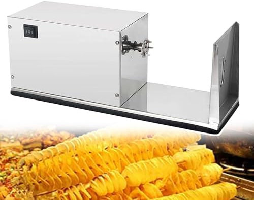 GLJTUO Tagliapatate A Spirale Elettrica, Affettatrice Elettrica per Patate Tornado, Tagliapatate A Spirale da 1,5-2 Mm di Spessore Uniforme, Cambio A 2 velocità, per Uso Co,