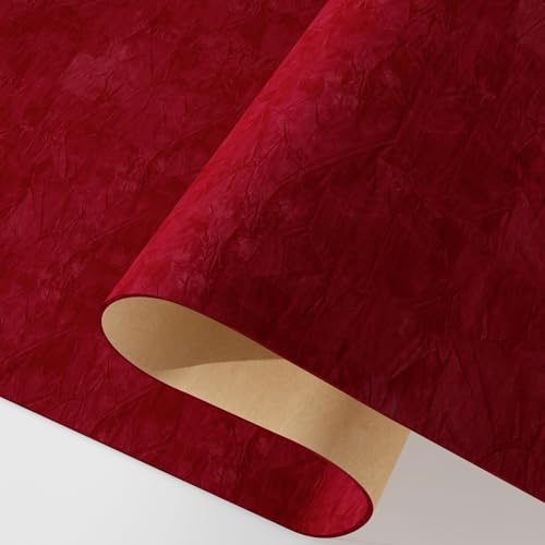 Decotalk Selbstklebende Tapete Samtstoff Dunkelrot 40X500cm Wände Tapeten Stretch Stoff Luxus Tapete für Zimmer Kontaktpapier Rote Tapete für Schränke Schubladen Samtstoff Folie für Schrank Regal Wand