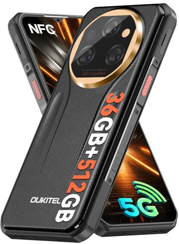 OUKITEL WP39PRO Rugged Smartphone 5G (2025), 36GB RAM+512GB ROM, 11000mAh(33W) Battery Mobile Phones, 6.6 FHD+ Rugged Phone, 5G Dual SIM Android 14 Phone Unlocked, Dimensity 6300/NFC/GPS/OTG, Black