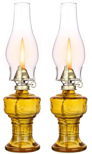 2 Pcs Chamber Oil Lamps for Indoor Vintage Kerosene Lamp Rustic Hurricane Kerosene Lantern with Adjustable Fire Wick Lighting Oil Lantern for Tabletop Decor and Emergency Lighting, 13'' High (Brown)