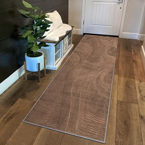 Siunwdiy Langer Teppich Läufer Flur Küche 40x200cm Waschbar TeppichLäufer rutschfest Braun Einfarbiger,Küchenteppich läufer Korridor Teppich Für Küche Bettvorleger Schlafzimmer Meterware Anpassbar