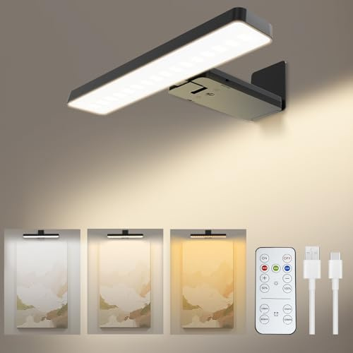MIOBLUE Wiederaufladbare Bilderleuchten für Wand, Malerei Licht Batteriebetrieben mit Fernbedienung, Kunst Lichter Bilderrahmen Lichter, Dartboard Licht mit 3-Farben Temperaturen
