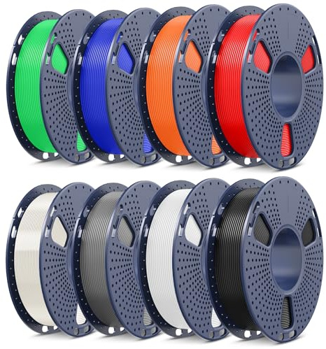 SUNLU PLA Filament 1.75mm Bundle, 3D Printer Filament Bundle 250g, 8 Rolls, 2kg Total, Black+White+Grey+Transparent+Red+Klein Blue+Sunny Orange+Green