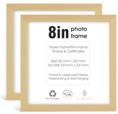 Rieeyrslza Marco Cuadrado 20x20 cm Marco de Fotos de Madera Conjunto de Marcos,Versátil para Colgar o Colocar de Pie,Decoración de Hogar u Oficina 8IN (Color de Madera)