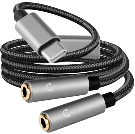 Adaptateur USB C vers Jack 3,5 mm Adaptateur Double Jack Type C Audio Splitter USBC vers 3.5mm Casque Écouteur Câble Compatible avec IPhone Samsung Galaxy for IPad MacBook pour Huawei Tablettes Laptop