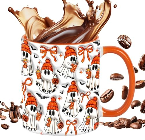 Tasse d'Halloween mignonne | Tasse de voyage en céramique résistante à la chaleur – 350 ml avec poignée ergonomique pour lait, café, eau glacée, jus, thé, bière