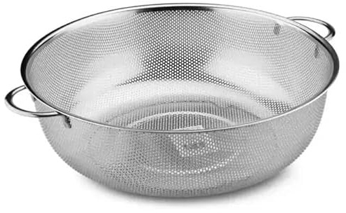 Grandi Large Stainless Steel Colander Size 28cm, Reinforced Mesh Strainer, Double Handle Sieve Basket for Rice and Food