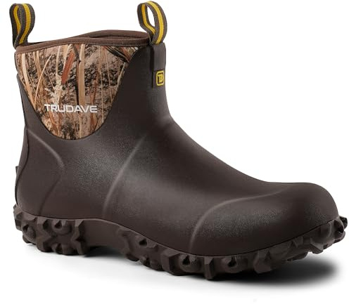 Trudave Ankle Rubber Boots for Men with Steel Shank, Reliable 6mm Neoprene Waterproof Insulated Rain Boots, Garden Shoes, Camp Outdoor Snow Mud Boots for Farming, Hunting, Lawn Work
